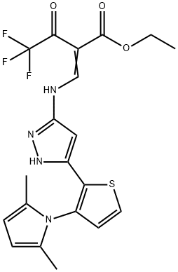 ETHYL (Z)-3-((3-[3-(2,5-DIMETHYL-1H-PYRROL-1-YL)-2-THIENYL]-1H-PYRAZOL-5-YL)AMINO)-2-(2,2,2-TRIFLUOROACETYL)-2-PROPENOATE Struktur