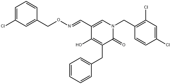 5-BENZYL-1-(2,4-DICHLOROBENZYL)-4-HYDROXY-6-OXO-1,6-DIHYDRO-3-PYRIDINECARBALDEHYDE O-(3-CHLOROBENZYL)OXIME Struktur