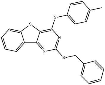 2-(BENZYLSULFANYL)-4-[(4-METHYLPHENYL)SULFANYL][1]BENZOTHIENO[3,2-D]PYRIMIDINE Struktur