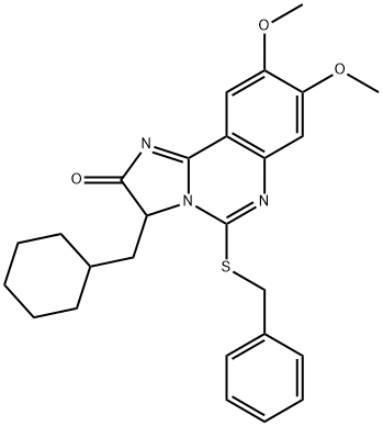 5-(BENZYLSULFANYL)-3-(CYCLOHEXYLMETHYL)-8,9-DIMETHOXYIMIDAZO[1,2-C]QUINAZOLIN-2(3H)-ONE Struktur