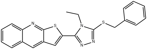 2-[5-(BENZYLSULFANYL)-4-ETHYL-4H-1,2,4-TRIAZOL-3-YL]THIENO[2,3-B]QUINOLINE Struktur