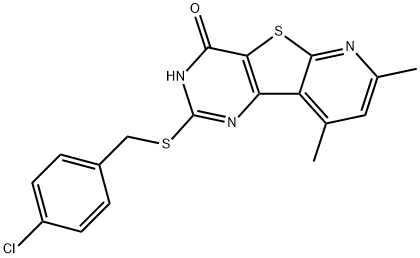 2-[(4-CHLOROBENZYL)SULFANYL]-7,9-DIMETHYLPYRIDO[3',2':4,5]THIENO[3,2-D]PYRIMIDIN-4-OL Struktur