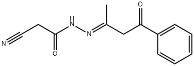 2-CYANO-N'-[(E)-1-METHYL-3-OXO-3-PHENYLPROPYLIDENE]ACETOHYDRAZIDE Struktur