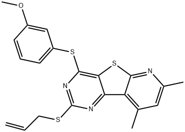 2-(ALLYLSULFANYL)-4-[(3-METHOXYPHENYL)SULFANYL]-7,9-DIMETHYLPYRIDO[3',2':4,5]THIENO[3,2-D]PYRIMIDINE Struktur