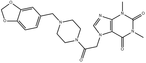 7-(2-(4-(BENZO[D][1,3]DIOXOL-5-YLMETHYL)PIPERAZIN-1-YL)-2-OXOETHYL)-1,3-DIMETHYL-1H-PURINE-2,6(3H,7H)-DIONE Struktur