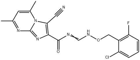 N-((E)-([(2-CHLORO-6-FLUOROBENZYL)OXY]AMINO)METHYLIDENE)-3-CYANO-5,7-DIMETHYLIMIDAZO[1,2-A]PYRIMIDINE-2-CARBOXAMIDE Struktur