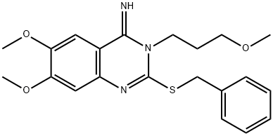 2-(BENZYLSULFANYL)-6,7-DIMETHOXY-3-(3-METHOXYPROPYL)-4(3H)-QUINAZOLINIMINE Struktur