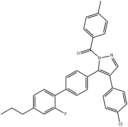 [4-(4-CHLOROPHENYL)-5-(2'-FLUORO-4'-PROPYL[1,1'-BIPHENYL]-4-YL)-1H-PYRAZOL-1-YL](4-METHYLPHENYL)METHANONE Struktur