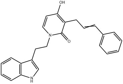 4-HYDROXY-1-[2-(1H-INDOL-3-YL)ETHYL]-3-[(E)-3-PHENYL-2-PROPENYL]-2(1H)-PYRIDINONE Struktur