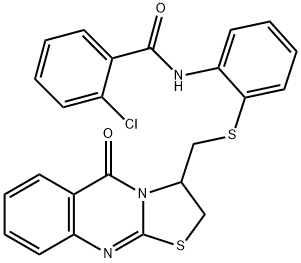 2-CHLORO-N-(2-([(5-OXO-2,3-DIHYDRO-5H-[1,3]THIAZOLO[2,3-B]QUINAZOLIN-3-YL)METHYL]SULFANYL)PHENYL)BENZENECARBOXAMIDE Struktur