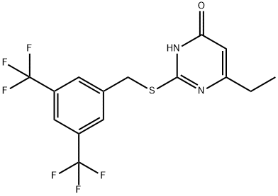 2-([3,5-BIS(TRIFLUOROMETHYL)BENZYL]SULFANYL)-6-ETHYL-4(3H)-PYRIMIDINONE Struktur