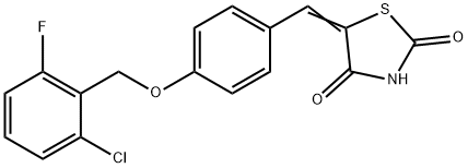 5-((E)-(4-[(2-CHLORO-6-FLUOROBENZYL)OXY]PHENYL)METHYLIDENE)-1,3-THIAZOLANE-2,4-DIONE Struktur