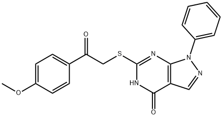 6-([2-(4-METHOXYPHENYL)-2-OXOETHYL]SULFANYL)-1-PHENYL-1,5-DIHYDRO-4H-PYRAZOLO[3,4-D]PYRIMIDIN-4-ONE Struktur