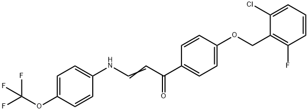 (E)-1-(4-[(2-CHLORO-6-FLUOROBENZYL)OXY]PHENYL)-3-[4-(TRIFLUOROMETHOXY)ANILINO]-2-PROPEN-1-ONE Struktur