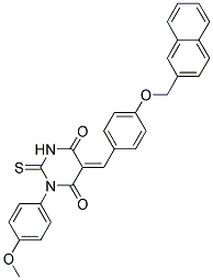 (E)-3-(4-METHOXYPHENYL)-5-(4-(NAPHTHALEN-2-YLMETHOXY)BENZYLIDENE)-2-THIOXO-DIHYDROPYRIMIDINE-4,6(1H,5H)-DIONE Struktur