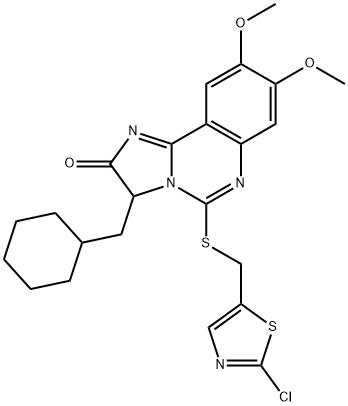 5-([(2-CHLORO-1,3-THIAZOL-5-YL)METHYL]SULFANYL)-3-(CYCLOHEXYLMETHYL)-8,9-DIMETHOXYIMIDAZO[1,2-C]QUINAZOLIN-2(3H)-ONE Struktur