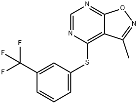 3-METHYL-4-([3-(TRIFLUOROMETHYL)PHENYL]SULFANYL)ISOXAZOLO[5,4-D]PYRIMIDINE Struktur