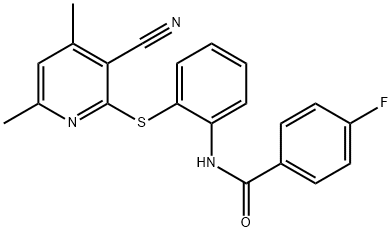 N-(2-[(3-CYANO-4,6-DIMETHYL-2-PYRIDINYL)SULFANYL]PHENYL)-4-FLUOROBENZENECARBOXAMIDE Struktur