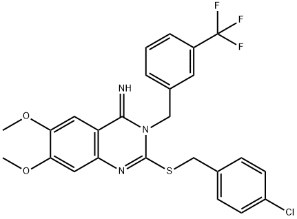 2-[(4-CHLOROBENZYL)SULFANYL]-6,7-DIMETHOXY-3-[3-(TRIFLUOROMETHYL)BENZYL]-4(3H)-QUINAZOLINIMINE Struktur