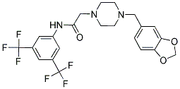 2-(4-(BENZO[3,4-D]1,3-DIOXOLAN-5-YLMETHYL)PIPERAZINYL)-N-(3,5-BIS(TRIFLUOROMETHYL)PHENYL)ETHANAMIDE Struktur