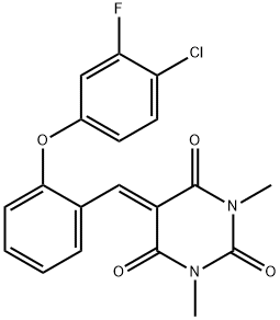 5-([2-(4-CHLORO-3-FLUOROPHENOXY)PHENYL]METHYLENE)-1,3-DIMETHYL-2,4,6(1H,3H,5H)-PYRIMIDINETRIONE Struktur