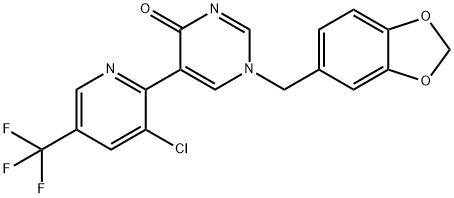 1-(1,3-BENZODIOXOL-5-YLMETHYL)-5-[3-CHLORO-5-(TRIFLUOROMETHYL)-2-PYRIDINYL]-4(1H)-PYRIMIDINONE Struktur