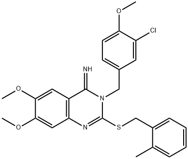 3-(3-CHLORO-4-METHOXYBENZYL)-6,7-DIMETHOXY-2-[(2-METHYLBENZYL)SULFANYL]-4(3H)-QUINAZOLINIMINE Struktur