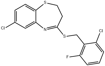 7-CHLORO-2,3-DIHYDRO-1,5-BENZOTHIAZEPIN-4-YL 2-CHLORO-6-FLUOROBENZYL SULFIDE Struktur