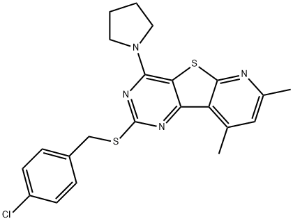 2-[(4-CHLOROBENZYL)SULFANYL]-7,9-DIMETHYL-4-(1-PYRROLIDINYL)PYRIDO[3',2':4,5]THIENO[3,2-D]PYRIMIDINE Struktur