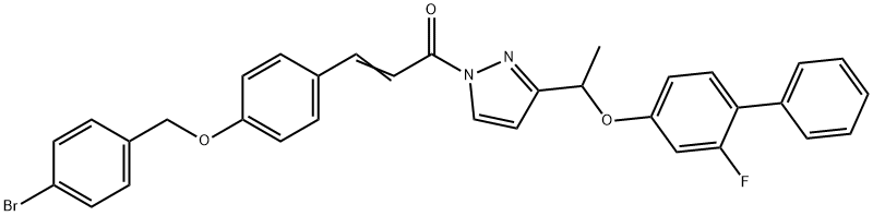 (E)-3-(4-[(4-BROMOBENZYL)OXY]PHENYL)-1-(3-(1-[(2-FLUORO[1,1'-BIPHENYL]-4-YL)OXY]ETHYL)-1H-PYRAZOL-1-YL)-2-PROPEN-1-ONE Struktur