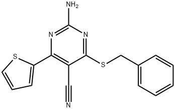 2-AMINO-4-(BENZYLSULFANYL)-6-(2-THIENYL)-5-PYRIMIDINECARBONITRILE Struktur