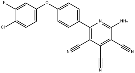 2-AMINO-6-[4-(4-CHLORO-3-FLUOROPHENOXY)PHENYL]-3,4,5-PYRIDINETRICARBONITRILE Struktur