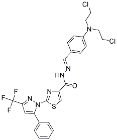 (E)-N'-(4-(BIS(2-CHLOROETHYL)AMINO)BENZYLIDENE)-2-(5-PHENYL-3-(TRIFLUOROMETHYL)-1H-PYRAZOL-1-YL)THIAZOLE-4-CARBOHYDRAZIDE Struktur