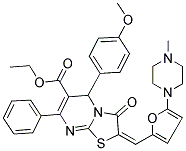 (E)-ETHYL 5-(4-METHOXYPHENYL)-2-((5-(4-METHYLPIPERAZIN-1-YL)FURAN-2-YL)METHYLENE)-3-OXO-7-PHENYL-3,5-DIHYDRO-2H-THIAZOLO[3,2-A]PYRIMIDINE-6-CARBOXYLATE Struktur