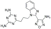 6-{3-[2-(4-AMINO-1,2,5-OXADIAZOL-3-YL)-1H-BENZIMIDAZOL-1-YL]PROPYL}-1,3,5-TRIAZINE-2,4-DIAMINE Struktur