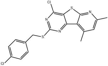 4-CHLORO-2-[(4-CHLOROBENZYL)SULFANYL]-7,9-DIMETHYLPYRIDO[3',2':4,5]THIENO[3,2-D]PYRIMIDINE Struktur