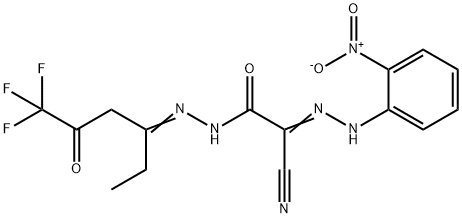 2-CYANO-N'-[(E)-1-ETHYL-4,4,4-TRIFLUORO-3-OXOBUTYLIDENE]-2-[(E)-2-(2-NITROPHENYL)HYDRAZONO]ACETOHYDRAZIDE Struktur