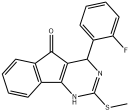 4-(2-FLUOROPHENYL)-2-(METHYLSULFANYL)-1,4-DIHYDRO-5H-INDENO[1,2-D]PYRIMIDIN-5-ONE Struktur