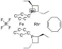 (-)-1,1'-BIS((2S,4S)-2,4-DIETHYLPHOSPHOTANE)FERROCENE(1,5-CYCLOOCTADIENE)RHODIUM(I)TETRAFLUOROBORATE Struktur