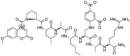 7-METHOXYCOUMARIN-4-ACETYL-PRO-LEU-ALA-NVA-L-(2,4-DINITROPHENYL)DIAMINOPROPIONYL-ALA-ARG-AMIDE Struktur