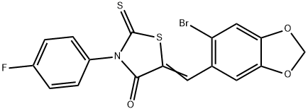 5-[(6-BROMO-1,3-BENZODIOXOL-5-YL)METHYLENE]-3-(4-FLUOROPHENYL)-2-THIOXO-1,3-THIAZOLAN-4-ONE Struktur