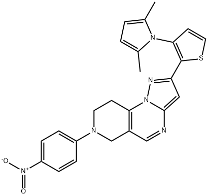 2-[3-(2,5-DIMETHYL-1H-PYRROL-1-YL)-2-THIENYL]-7-(4-NITROPHENYL)-6,7,8,9-TETRAHYDROPYRAZOLO[1,5-A]PYRIDO[3,4-E]PYRIMIDINE Struktur