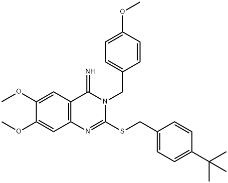 2-([4-(TERT-BUTYL)BENZYL]SULFANYL)-6,7-DIMETHOXY-3-(4-METHOXYBENZYL)-4(3H)-QUINAZOLINIMINE Struktur