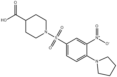 1-([3-NITRO-4-(1-PYRROLIDINYL)PHENYL]SULFONYL)-4-PIPERIDINECARBOXYLIC ACID Struktur