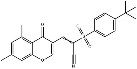 2-((4-(TERT-BUTYL)PHENYL)SULFONYL)-3-(5,7-DIMETHYL-4-OXO(4H-CHROMEN-3-YL))PROP-2-ENENITRILE Struktur