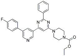 4-(6-[5-(4-FLUORO-PHENYL)-PYRIDIN-3-YL]-2-PHENYL-PYRIMIDIN-4-YL)-PIPERAZINE-1-CARBOXYLIC ACID ETHYL ESTER Struktur