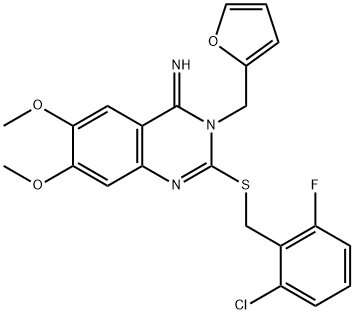 2-[(2-CHLORO-6-FLUOROBENZYL)SULFANYL]-3-(2-FURYLMETHYL)-6,7-DIMETHOXY-4(3H)-QUINAZOLINIMINE Struktur