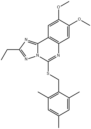 2-ETHYL-5-[(MESITYLMETHYL)SULFANYL]-8,9-DIMETHOXY[1,2,4]TRIAZOLO[1,5-C]QUINAZOLINE Struktur