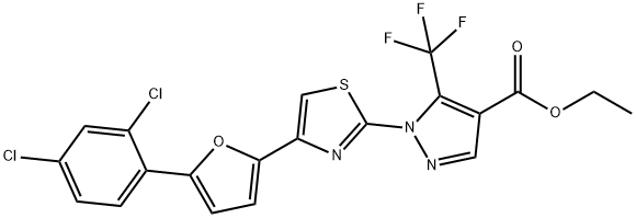 ETHYL 1-(4-[5-(2,4-DICHLOROPHENYL)-2-FURYL]-1,3-THIAZOL-2-YL)-5-(TRIFLUOROMETHYL)-1H-PYRAZOLE-4-CARBOXYLATE Struktur