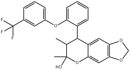 6,7-DIMETHYL-8-(2-[3-(TRIFLUOROMETHYL)PHENOXY]PHENYL)-7,8-DIHYDRO-6H-[1,3]DIOXOLO[4,5-G]CHROMEN-6-OL Struktur